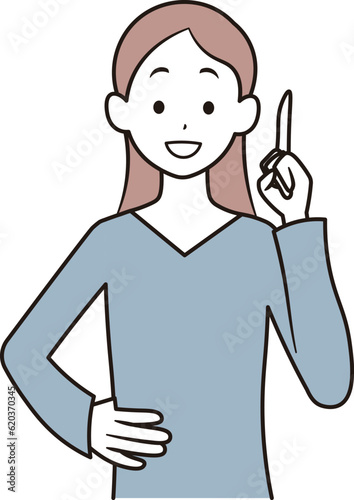 女性が上に指差しをしているイラスト素材