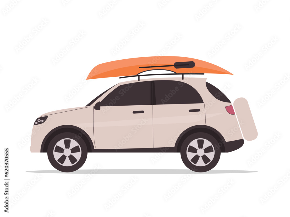 A car with a kayak on the rooftop vector illustration