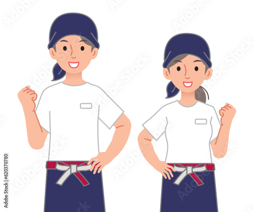 居酒屋店員の男女がガッツポーズ