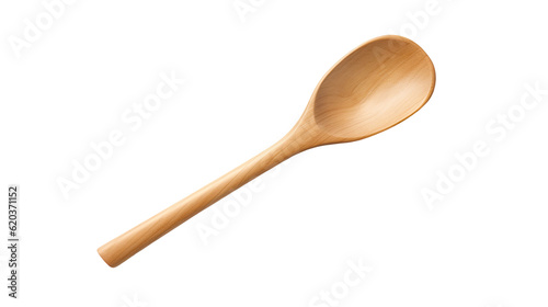 A fresh, unused wooden ladle with no contents, shown separately on a transparent background.