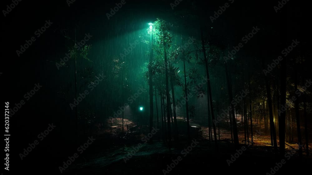 Cold wet rain in the deep bamboo forest