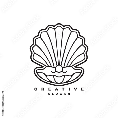 outline luxury pearl shell oyster logo design vector