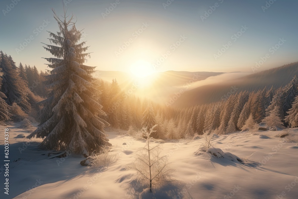 picturesque mountain landscape during sunset with snow-capped peaks