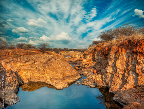 african landscape eroded red granite rock