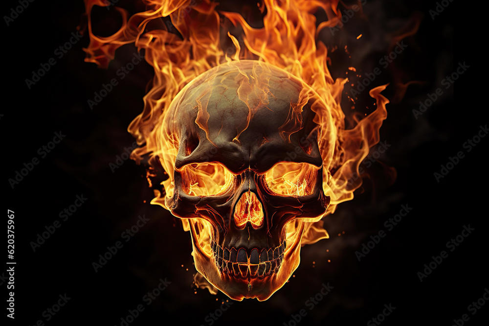 Inferno's Grasp Intense Fire Skull Ignites the Darkness with Fiery Passion. created with Generative AI Inferno's Grasp Intense Fire Skull Ignites the Darkness with Fiery Passion. created with Generative AI