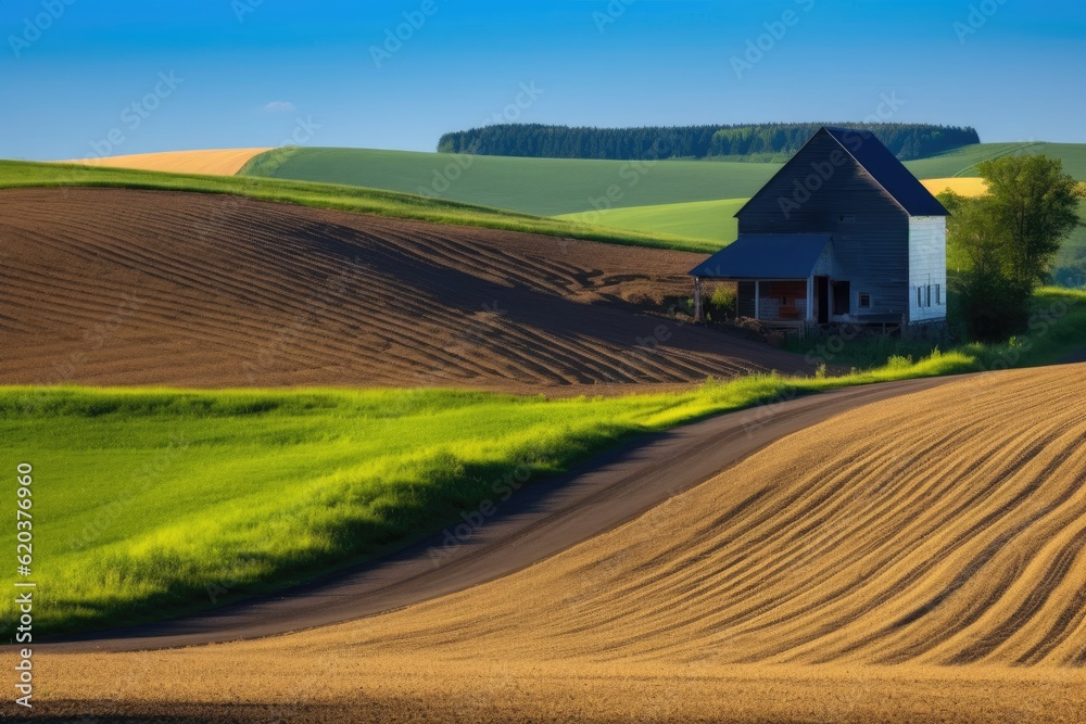 rustic farmhouse nestled in a sprawling countryside field