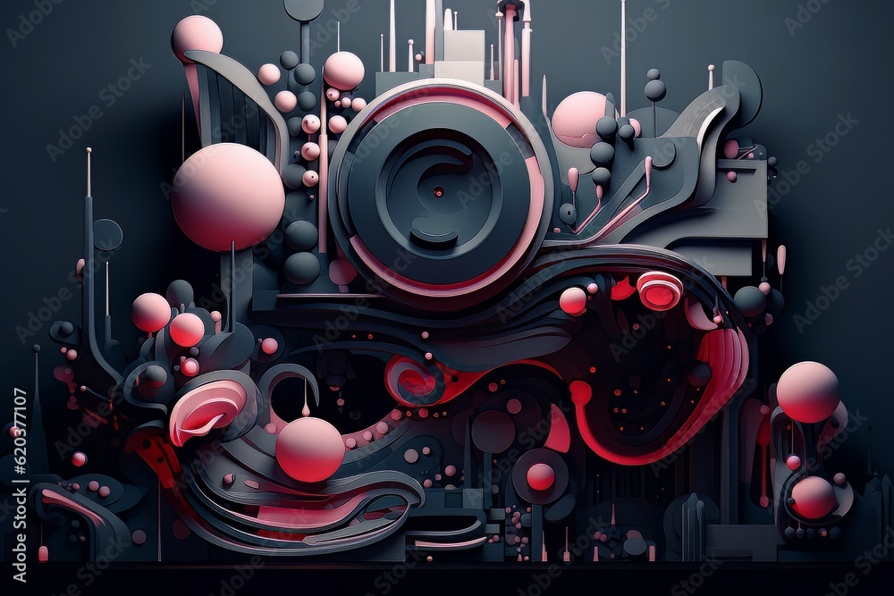 Abstract bubbles drops and lines, music background graphic design AI