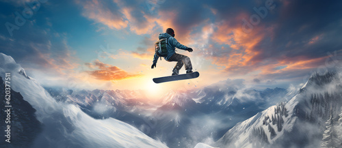 a snow boarder does a jump into the sky Generated by AI