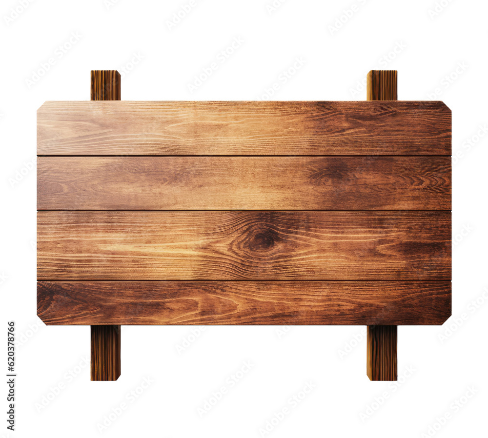 Empty wooden signboard isolated on transparent background
