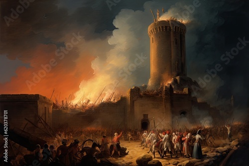 Photo Artistic French Revolution Depiction: Concept for Bastille's Fall, Birth of Democracy, and Independence Day Celebration
