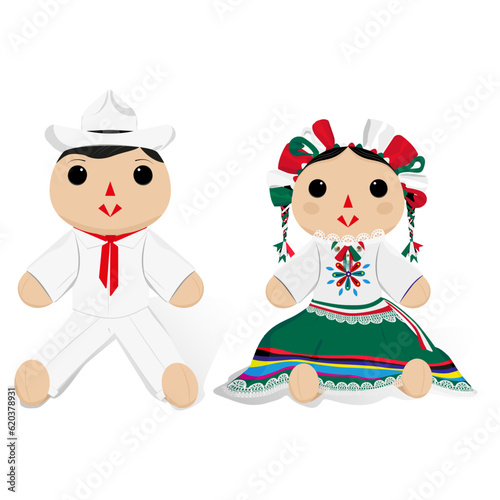 Dolls in Mexican Folk Attire for Celebrating Mexican Independence Day: Tradition and Color in a Patriotic Fiesta.