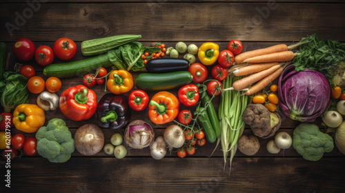 many kinds vegetables on wood background