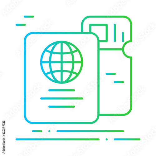 Pasport Travel and tourism icon with blue and green gradient style. travel, id, immigration, pass, identification, identity, emigration. Vector illustration