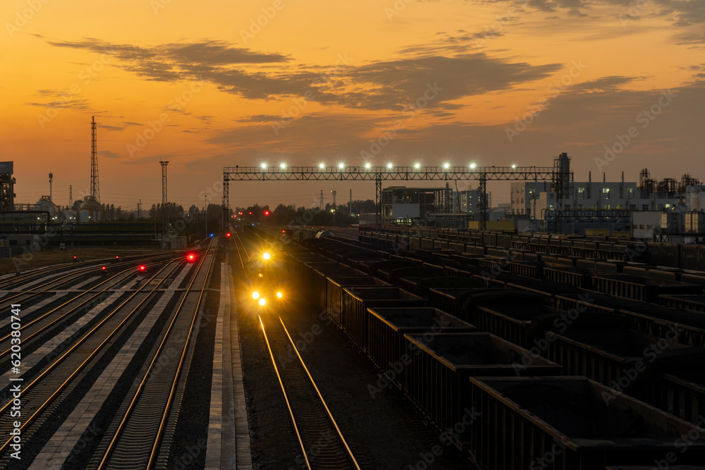 Railway freight station in the evening