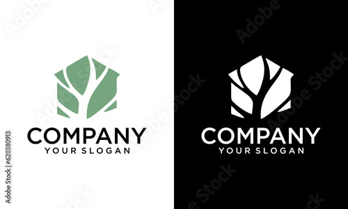 Illustration of Tree House Logo Design Template. Tree Home logotype Design vector, Nature eco House Logo