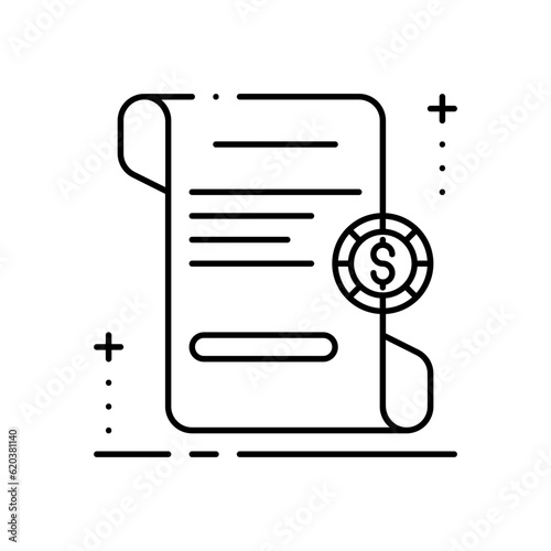 Bill E Commerce icon with black outline style. receipt, invoice, pay, document, paper, accounting, check. Vector illustration
