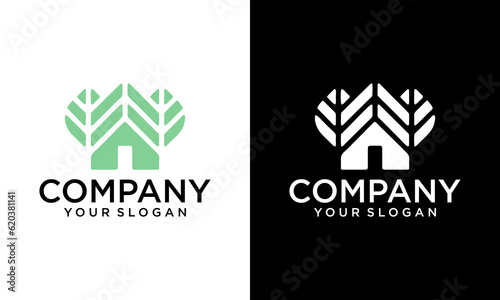 Illustration of Tree House Logo Design Template. Tree Home logotype Design vector, Nature eco House Logo