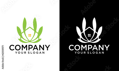 Green House Logo Template, House Leaf Logo, Cannabis Logo, Marijuana Green House