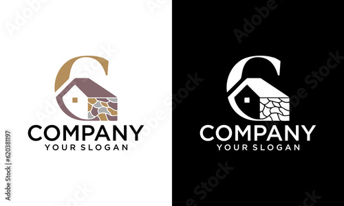 Letter G house stone logo illustration. modern concept logo