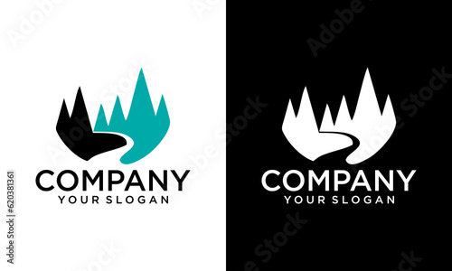 logo illustration of the road between the trees leading to the mountain