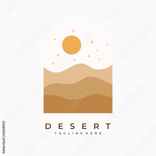 desert cactus camel vector template sand dunes landscape graphic illustration