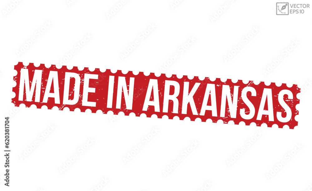 Made in Arkansas Red Rubber Stamp vector design.