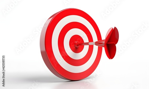 Red arrow aim to business target goal hit success center accuracy competition symbol or strategy dartboard and winner bulls eye archery, AI Generative © Lucky Ai