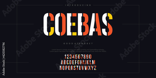 Modern abstract digital alphabet font. Minimal technology typography, Creative urban sport fashion futuristic font and with numbers. vector illustration