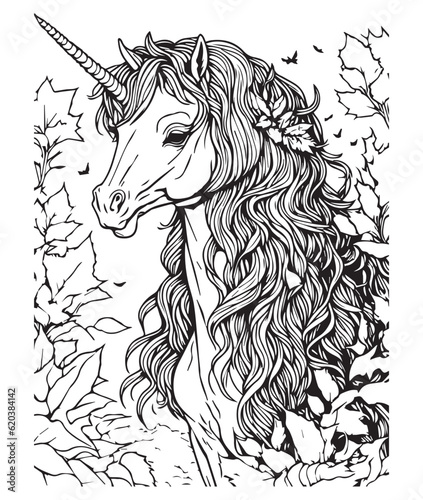 Fototapeta Naklejka Na Ścianę i Meble -  Cute Unicorn Coloring Pages for Kids. unicorn adults coloring page