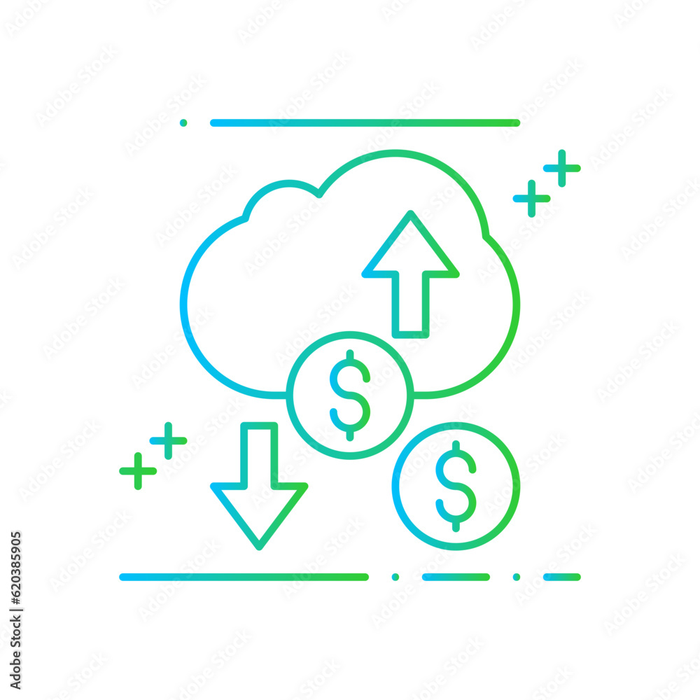 Cloud Business Business and Finance icon with blue and green gradient style. platform, transfer, time, presentation, finance, hosting, globe, access. Vector illustration