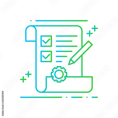 Quality Control Business and Finance icon with blue and green gradient style. design, business, check, guarantee, outline, product. Vector illustration