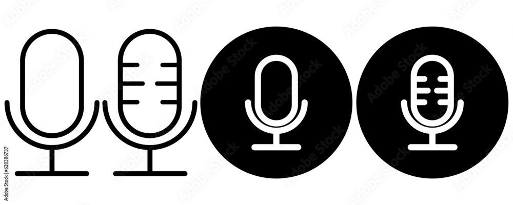 Outline silhouette microphone podcast icon set Outline silhouette microphone podcast icon set