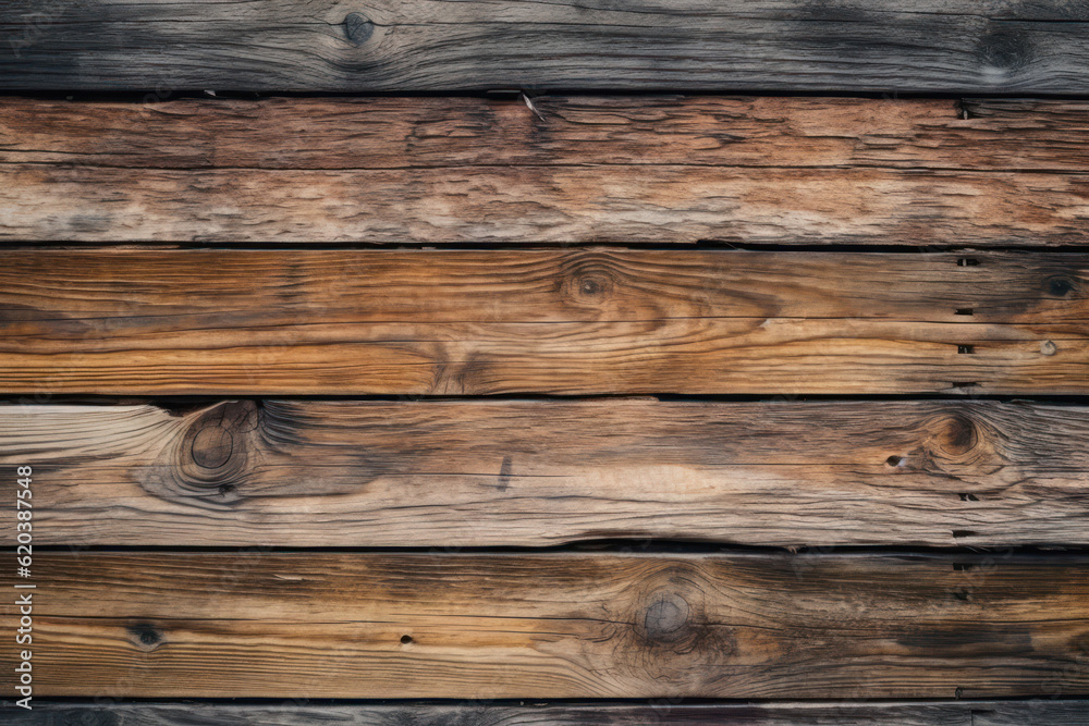 Fototapeta premium Weathered beauty and rich textures of rustic wooden planks or logs, adding a touch of natural charm and warmth to any design. Generative AI.