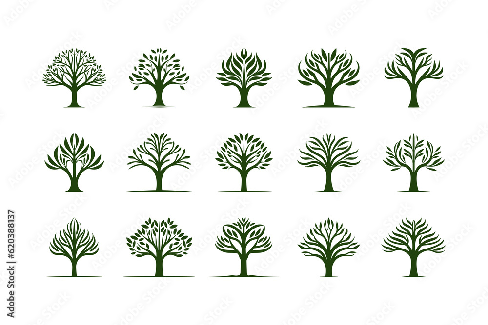 Modern Tree Symbol Logo Set: Futuristic and Iconic Nature Designs
