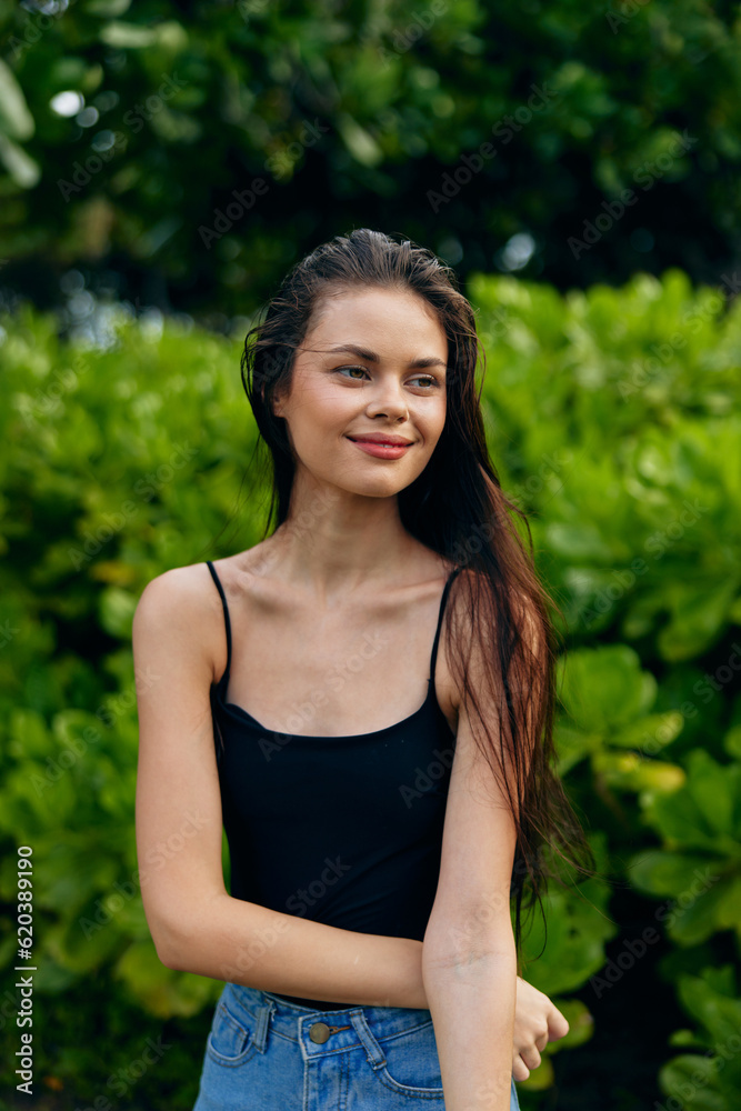 beautiful woman walk summer freedom lifestyle nature smile smiling park t-shirt beautiful woman walk summer freedom lifestyle nature smile smiling park t-shirt