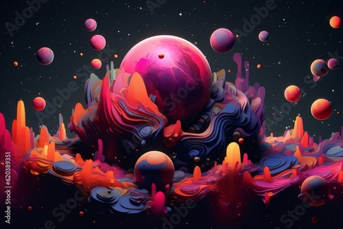 Abstract psychedelic background futuristic bright bumps and balls. AI