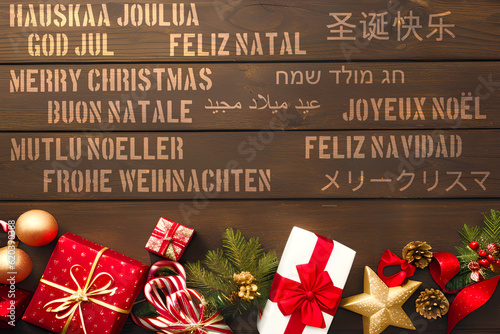 Christmas, Gifts and Merry Christmas translated into different languages