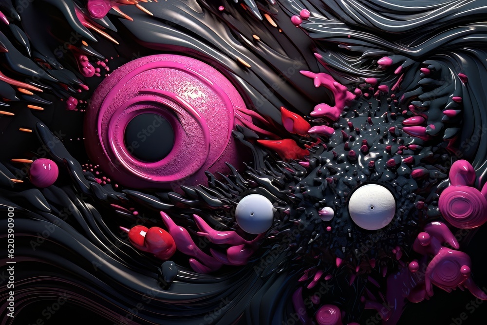 Abstract psychedelic background futuristic splash and balls. AI