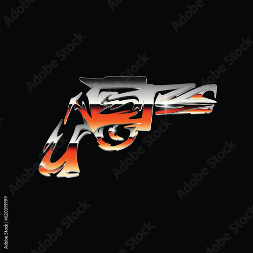 Retro Modern Tribal Pistol Bereta Weapon Illustrations Vector photo