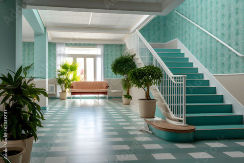 Modern interior room design using blue soft pastel color