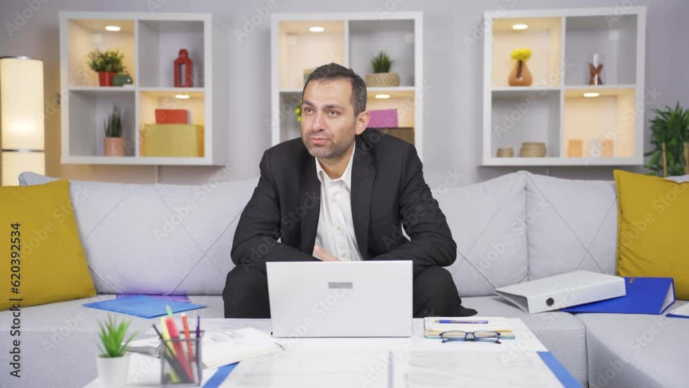 Home office worker man thinking depressed. Home office worker man thinking depressed.
