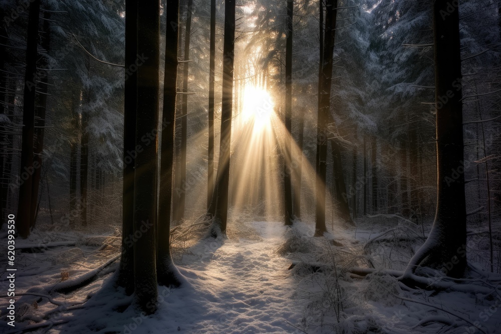  winter rain snow at rays  with divine light