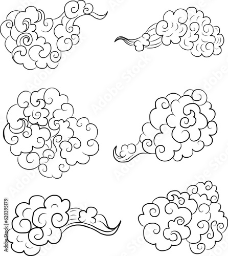 Chinese cloud vector for coloring book and printing on white background.Traditional Japanese culture element for tattoo design and idea.