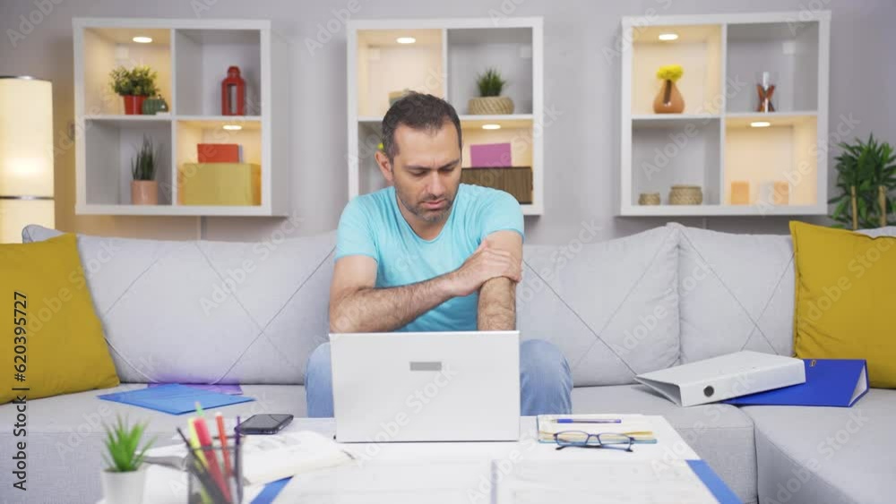 Home office worker man having a heart attack. Home office worker man having a heart attack.
