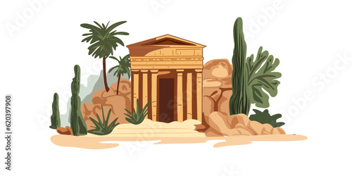 historical place, old civilization ruins, columns and stones, ancient places to visit, vector illustration