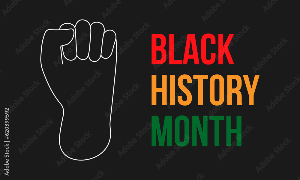 Obraz premium Black History Month. African American History. February in USA and Canada. October in Great Britain. Banner, card, poster, background for social media. Clenched fist of the hand. Vector illustration
