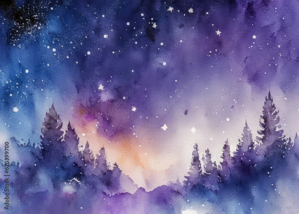 night landscape ,watercolor , Generative AI