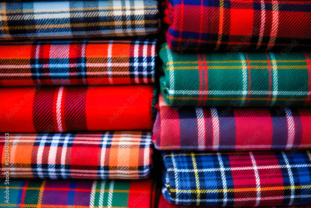 Checkered Scottish tartan fabric. Generative AI. High quality illustration Checkered Scottish tartan fabric. Generative AI. High quality illustration