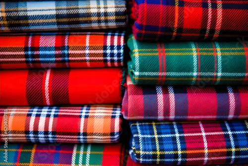 Checkered Scottish tartan fabric. Generative AI. High quality illustration