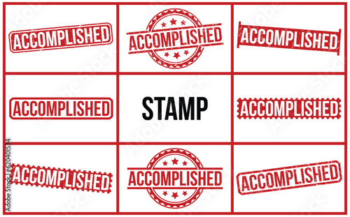 Accomplished stamp red rubber stamp on white background. Accomplished stamp sign. Accomplished stamp.